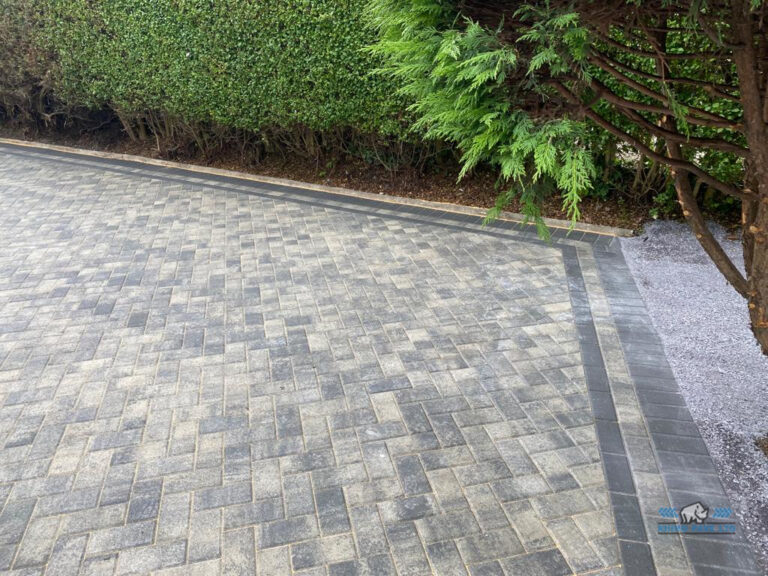 New Block Paved Driveway with Double Charcoal Border in Flint