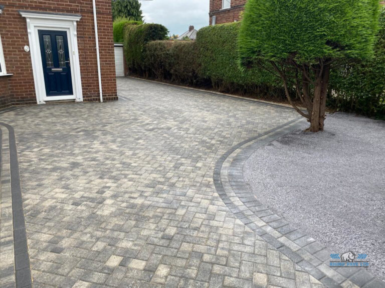 New Block Paved Driveway with Double Charcoal Border in Flint