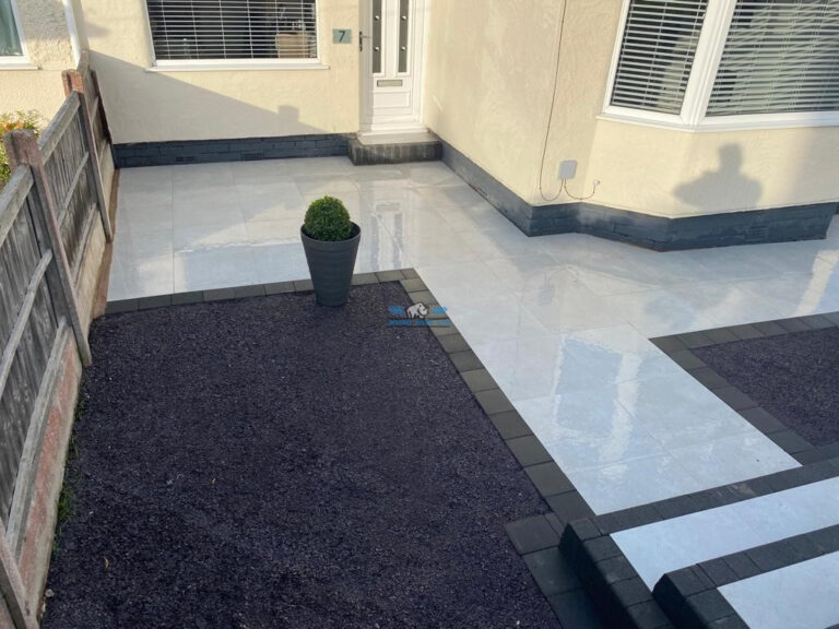 Porcelain Slabbed Patio with Gravel Patches in Holywell, Flintshire