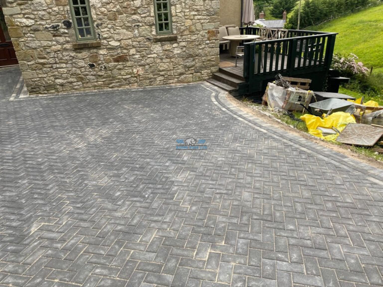 Charcoal Paved Driveway with Slate Grey Edging Border in Holywell