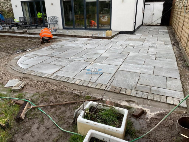 Tiered Indian Sandstone Patio with Cobbled Edging in Chester