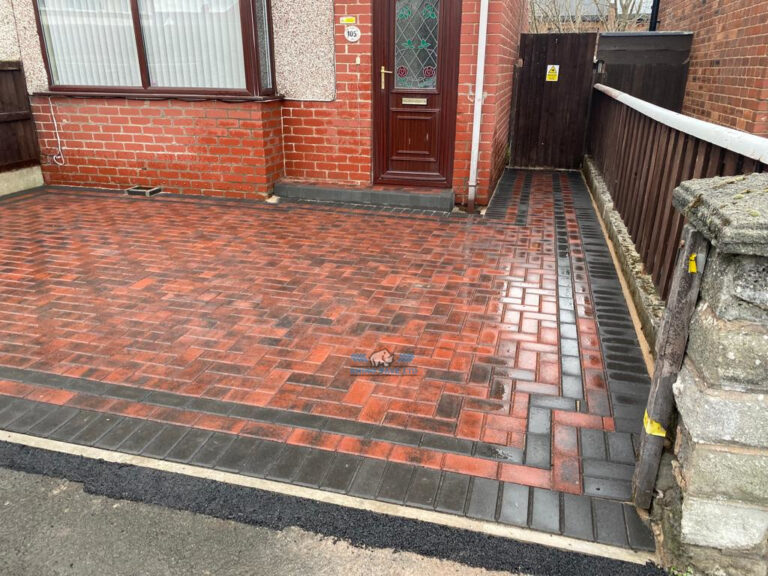 Brindle Block Paved Driveway with Charcoal Edging in Wrexham