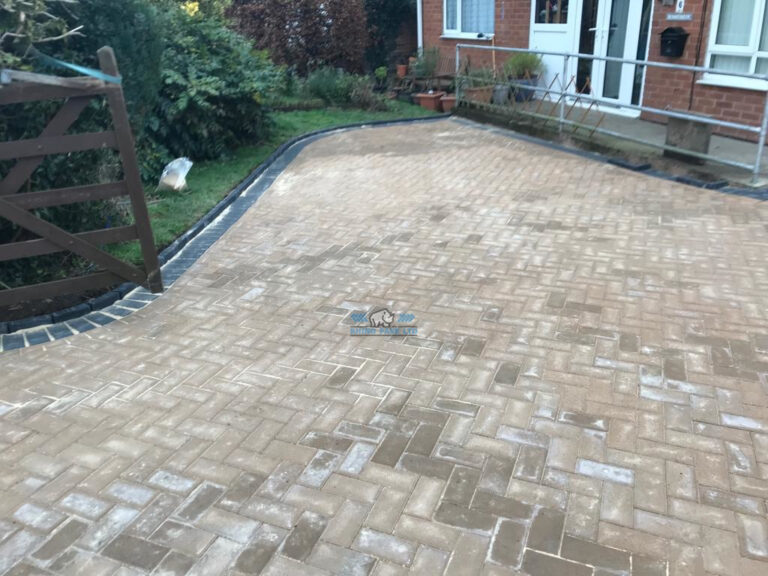 Buff Paved Driveway with Charcoal Edging in Leeswood, Flintshire