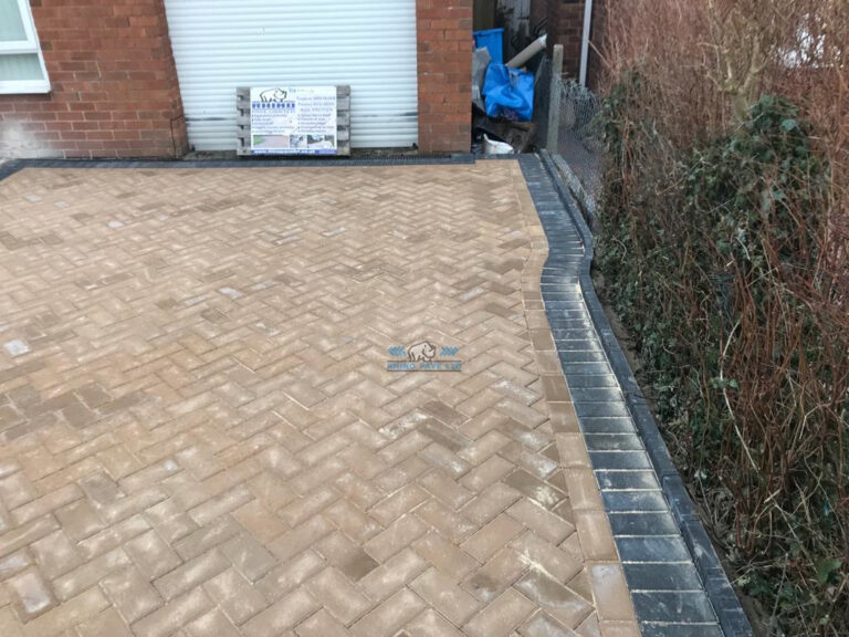 Buff Paved Driveway with Charcoal Edging in Leeswood, Flintshire