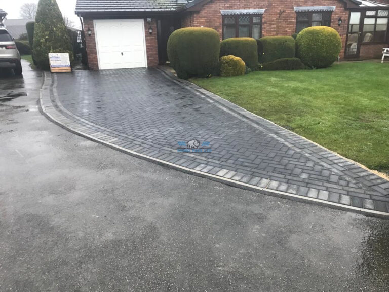 Charcoal Block Paved Driveway with Slate Grey Border in Caerwys, Flintshire