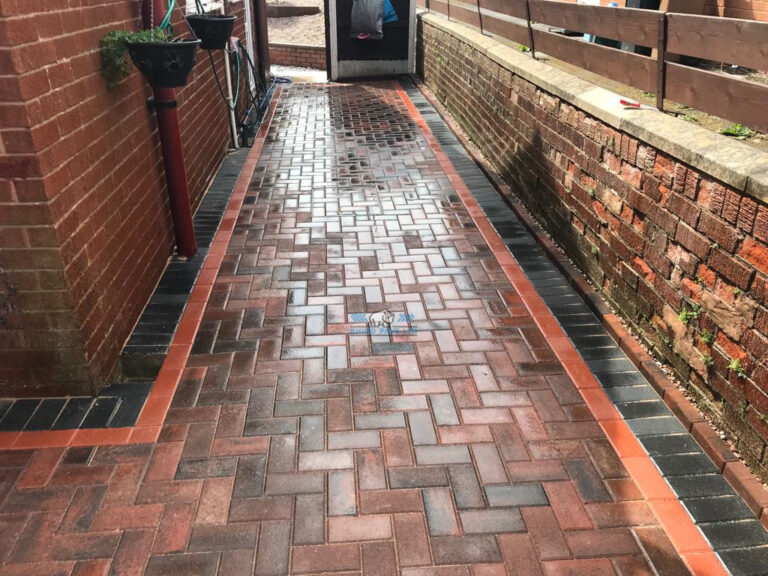 Patio with Brindle, Terracotta and Charcoal Block Paving in Holywell, Flintshire