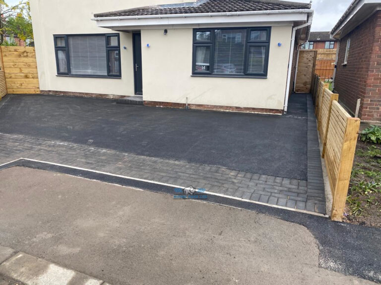 Tarmac Driveway with Charcoal Paved Apron and Step in Buckley, Flintshire