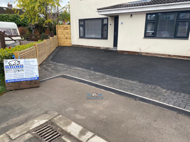 Tarmac Driveway with Charcoal Paved Apron and Step in Buckley, Flintshire