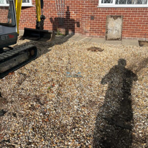 Bracken Block Paved Driveway with Curved Design and Gravel Patch…